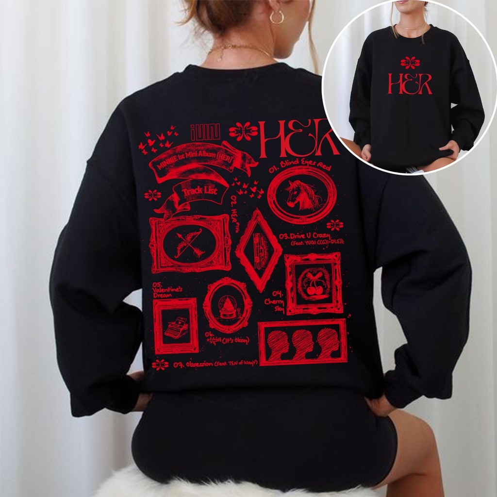 GIDLE Minnie Her Album Tracklist เสื้อสเวตเตอร์ Minnie Blind Eyes สีแดง M-3xl