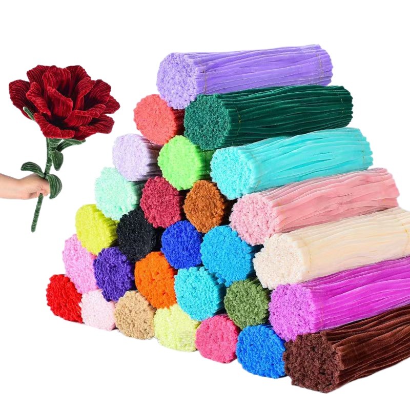 ลวดกำมะหยี่ 100ชิ้น/เซ็ต ฝอยลวดที่มีสีสันบิด DIY ดอกไม้กำมะหยี่ ช่อดอกไม้ที่ทําด้วยมือของขวัญวันวาเลนไทน์