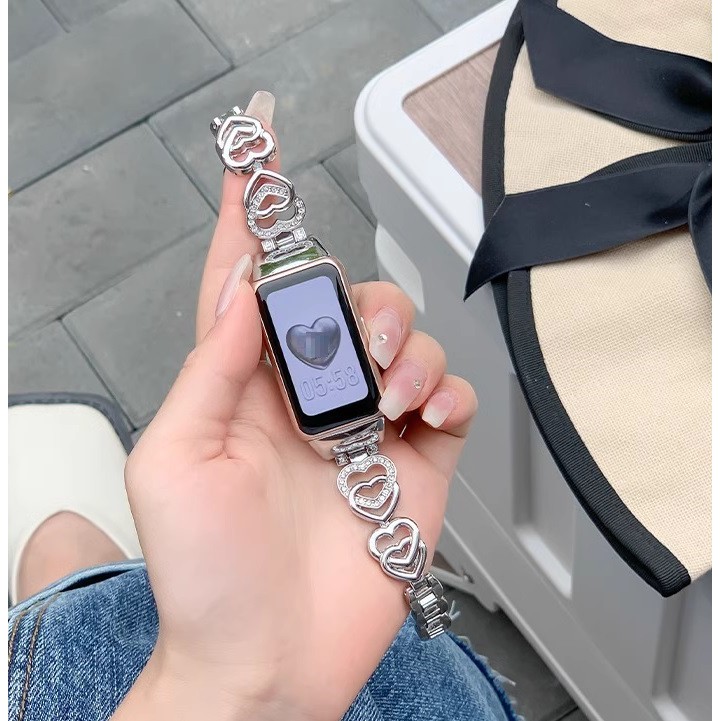 Love สาย Compatible For Huawei band 10 สาย Huawei band10 NFC / Huawei band 9 สายนาฬิกาข้อมือโลหะ สายนาฬิกา Huawei Band 10 Strap Band 8,8NFC,7,6,6pro Watchband  สาย Huawei Band 8 Strap Huawei Band 10 Strap Replacement Huawei Band 9 สาย