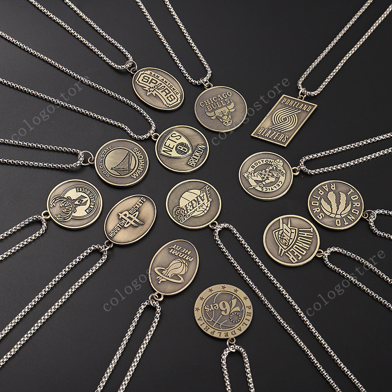 Nba Team Badge สร้อยคอ Bronze สีบาสเกตบอล GSW LAL จี้แฟนของที่ระลึกกระเป๋าเป้สะพายหลัง Ornamen ของขว