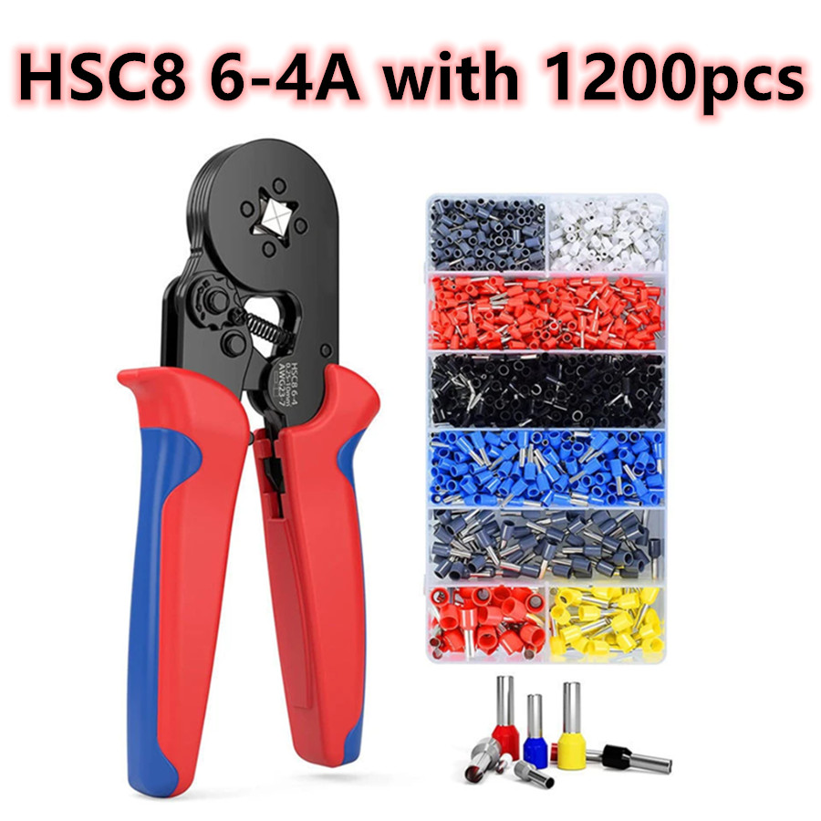 คีมย้ำหางปลา คีมย้ำสายไฟ คีมย้ำสาย คอร์ดเอ็น HSC8 6-4A 0.25-10mm² + หางปลาคอร์ดเอ็น 1200 ชิ้น