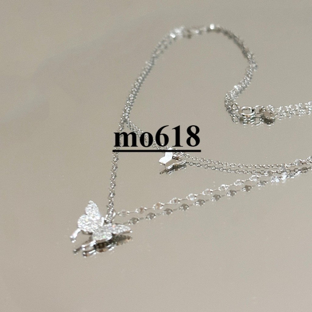 ** moo618 * Square Love Daddy Ma กรอบเดียวกัน maxkybas ผีเสื้อสองชั้น 999 สร้อยคอเงินโซ่กระดูกไหปลาร