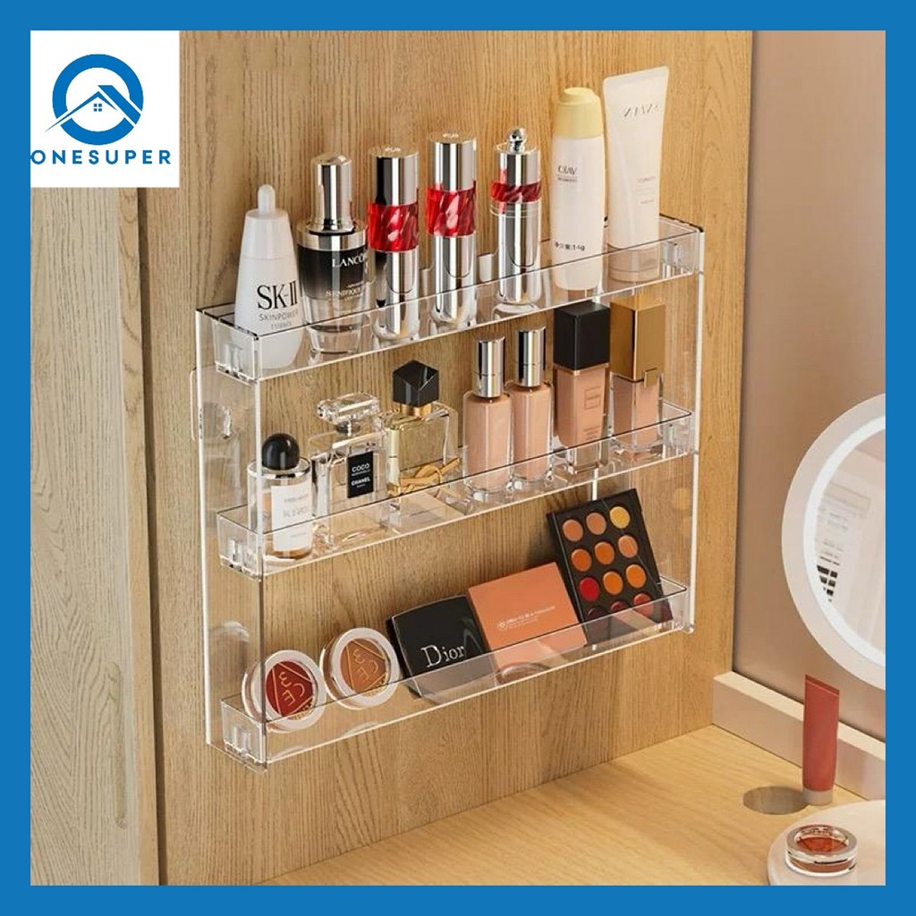 KKHOME ชั้นติดผนังสีโปร่งใส ที่วางของ ไม่ต้องเจาะ วางของในห้องน้ำได้ทุกที่ รับน้ำหนักดี ชั้นวางเครื่องสำอางค์ทนแรง