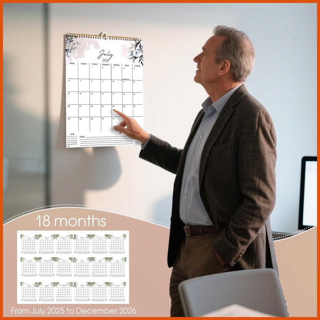 2025-2026 ปฏิทิน 18 เดือนปฏิทินสําหรับ Home Jul 2025 Dec 2026 Twin-Wire Binding ขนาดใหญ่ Ruled Block