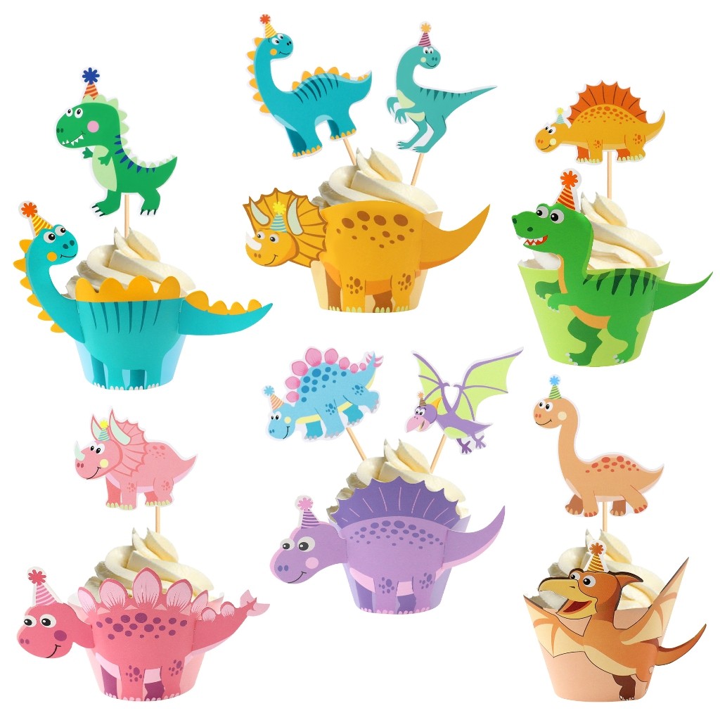 ใหม่การ์ตูนไดโนเสาร์เค้ก Topper Cupcake Wrapper สําหรับธีมไดโนเสาร์ Party Decor