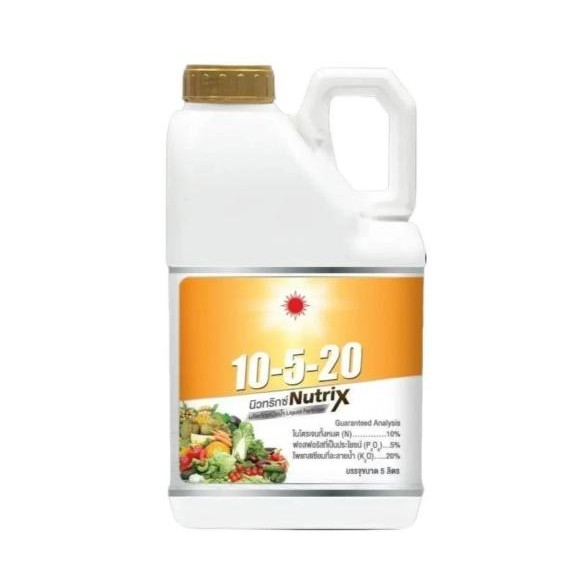 ปุ๋ยน้ำ 10-5-20 (แกลลอน 5 ลิตร) สูตรบำรุงผล เร่งแป้งและน้ำตาล ขยายผล ต้นไม่โทรม (1ลังมี4แกลลอน) ดวงต
