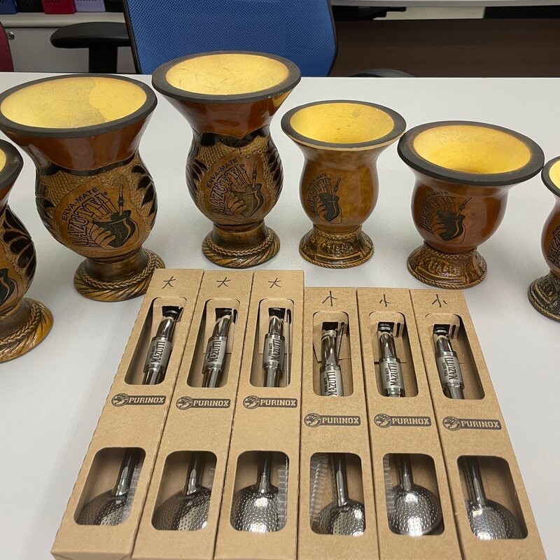 Erva Mate Cup Brazil Mate Tea Powder ชุดชาถ้วยชาถ้วยมะระถ้วยสแตนเลสฟาง