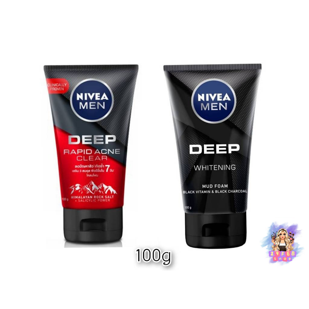 📍 (1หลอด) Nivea Men Deep Foam 100กรัม นีเวีย เมน โฟมล้างหน้า💓
