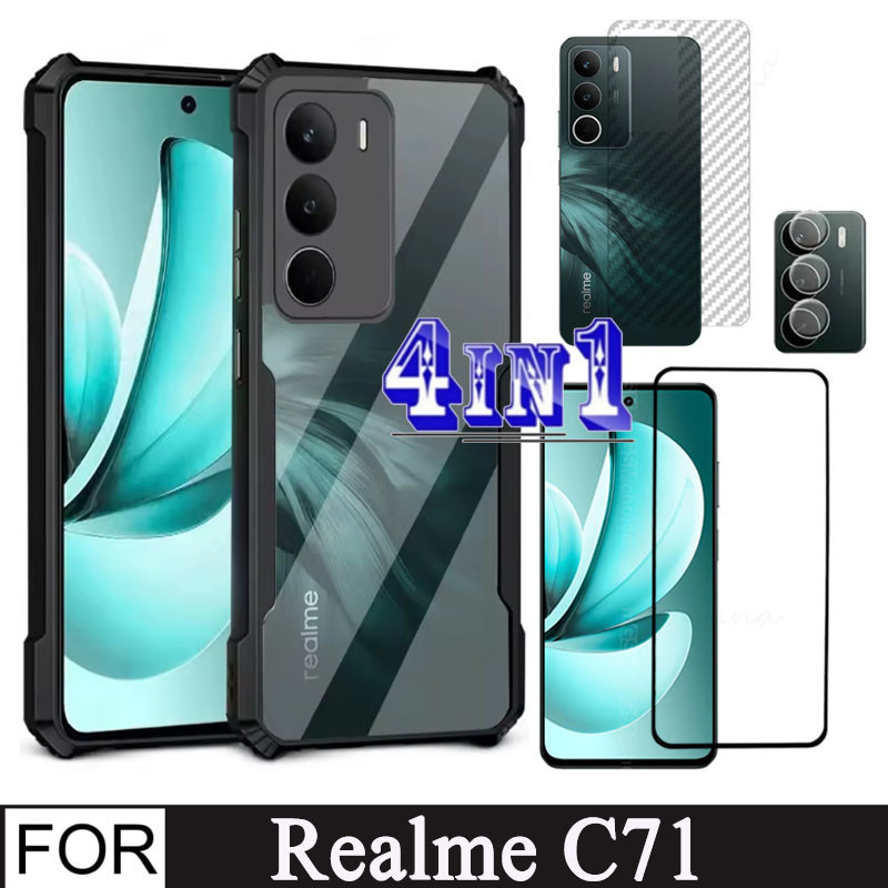 Realme C71 เคสโทรศัพท์กันกระแทกสําหรับRealme C73 C75 C75X 4G 5G 2025 4in1 กระจกนิรภัยป้องกันหน้าจอแล
