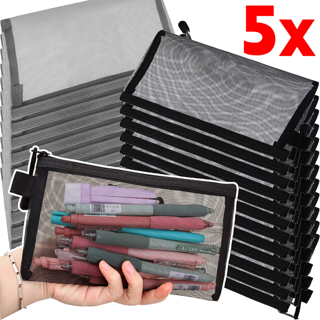 1-5 ชิ้น See-Through Mesh School Supply Organizer | กระเป๋าซิปอเนกประสงค์สําหรับเครื่องเขียน/เครื่องสําอาง,การออกแบบแบบพกพา 12.5x21 ซม. สําหรับนักเรียน/สํานักงาน