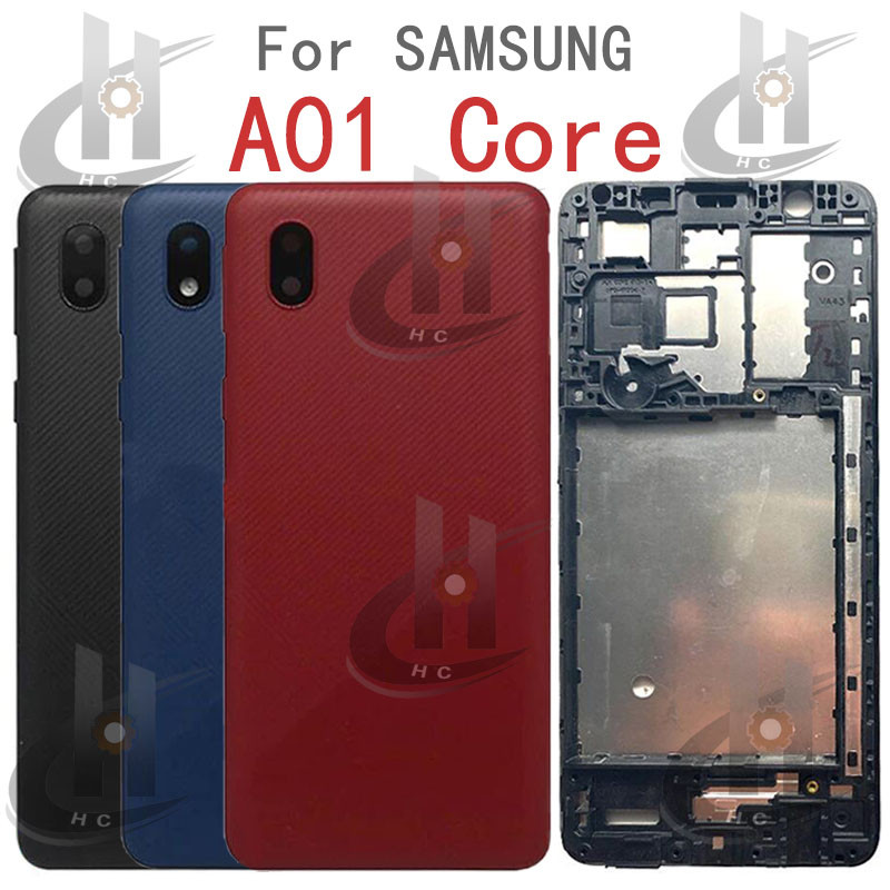 ฝาครอบแบตเตอรี่ด้านหลังพลาสติกพร้อมปุ่มด้านข้างสําหรับ Samsung A01 Core A013