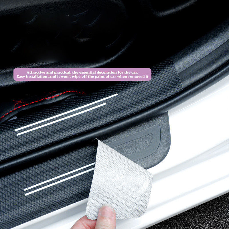 Auto Car คาร์บอนไฟเบอร์ประตู Sill สติกเกอร์เกณฑ์แถบประตู Step Sillas Anti-Scratch อุปกรณ์เสริม