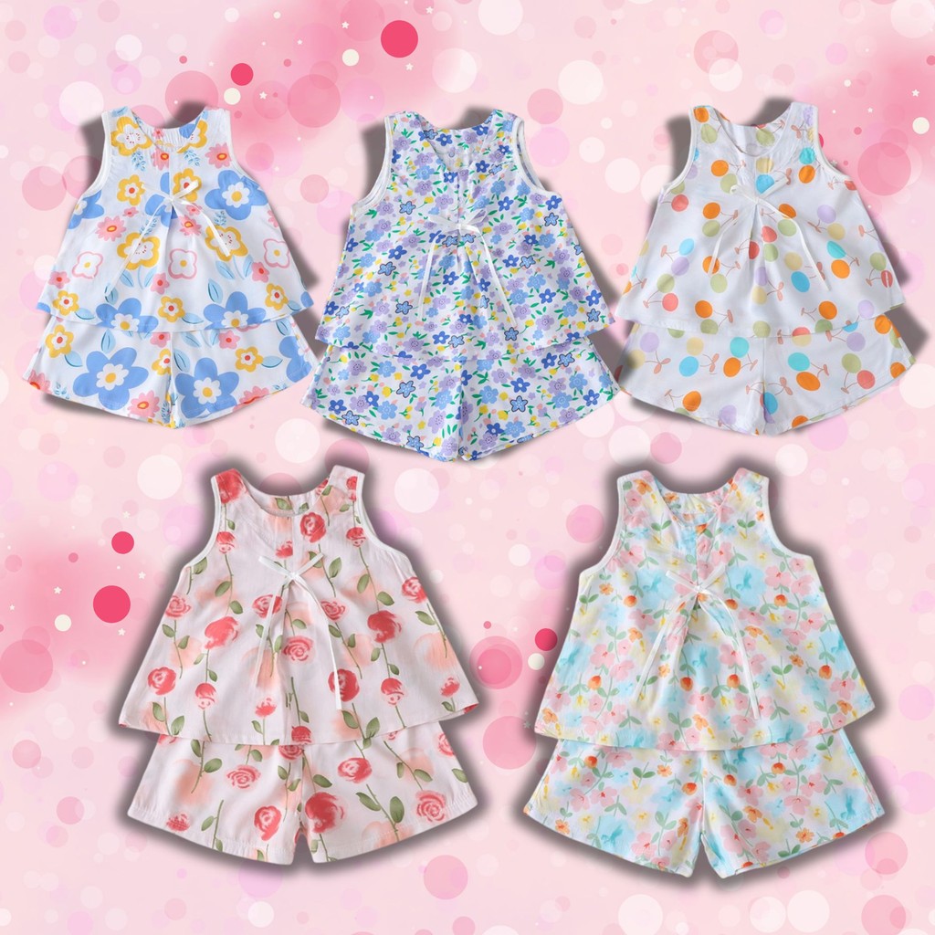 ชุด 2ชิ้น เสื้อ กางเกง กางเกงขาสั้น เสื้อแขนกุด ลายดอกสวยๆ  ลายดอกไม้พริ้วสวย บางเบา ชพริ้วสวย ใส่สบาย ลายสวยน่ารัก