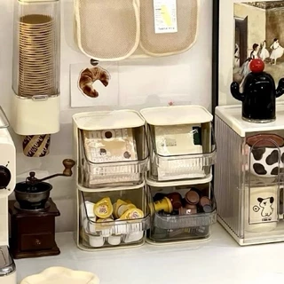 กล่องใส่ของหลายช่อง ชั้นวางถุงชา กล่องแยกเก็บแคปซูลกาแฟ กล่องอะคริลิคใส KKHOME
