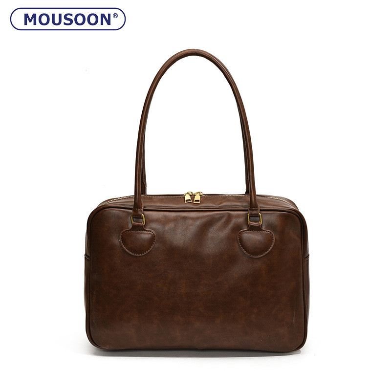 Mousoon กระเป๋าเอกสารความจุขนาดใหญ่สุภาพสตรีใหม่เกาหลีใต้ Ins Retro Minority One-Shoulder Portable Commuter Tote