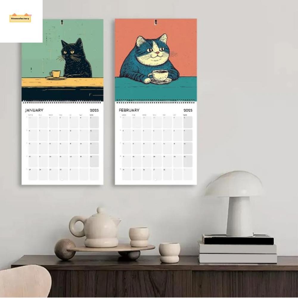 Fitnessfactory ปฏิทินวางแผนรายสัปดาห์ แขวน 12 เดือน 2025 ปฏิทินติดผนัง To Do List Funny Cat Cafe น่ารัก ปฏิทินติดผนังรายเดือน Agenda