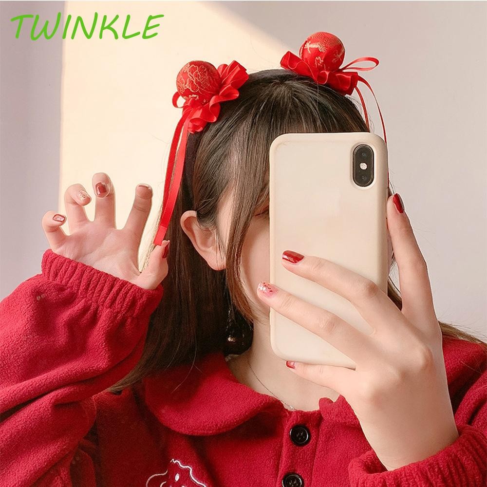 Twinkle1 Peking Opera Headwear สไตล์จีนสีแดงของขวัญปีใหม่พู่หัว Hoop