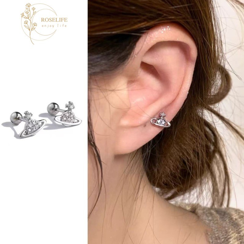 Roselife S925 เงิน Mini Delicte น่ารักประกาย Star Planet สกรูต่างหูผู้หญิงผู้ชาย Chic แฟชั่น Pierced หู Studs เครื่องประดับอุปกรณ์เสริมของขวัญ