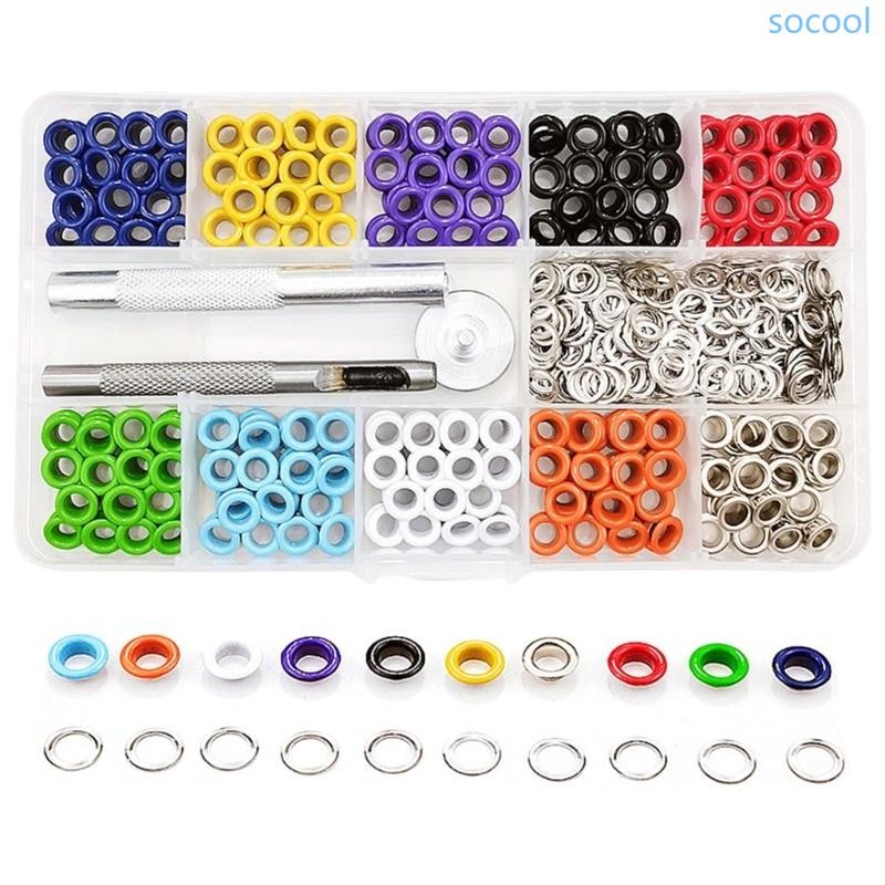 Soc * 400PCS สีสัน Grommets ตาไก่ชุดเครื่องมือ 5 มม.110 สีโลหะ Grommet ชุดสําหรับผ้าม่านผ้าใบหนัง Repai