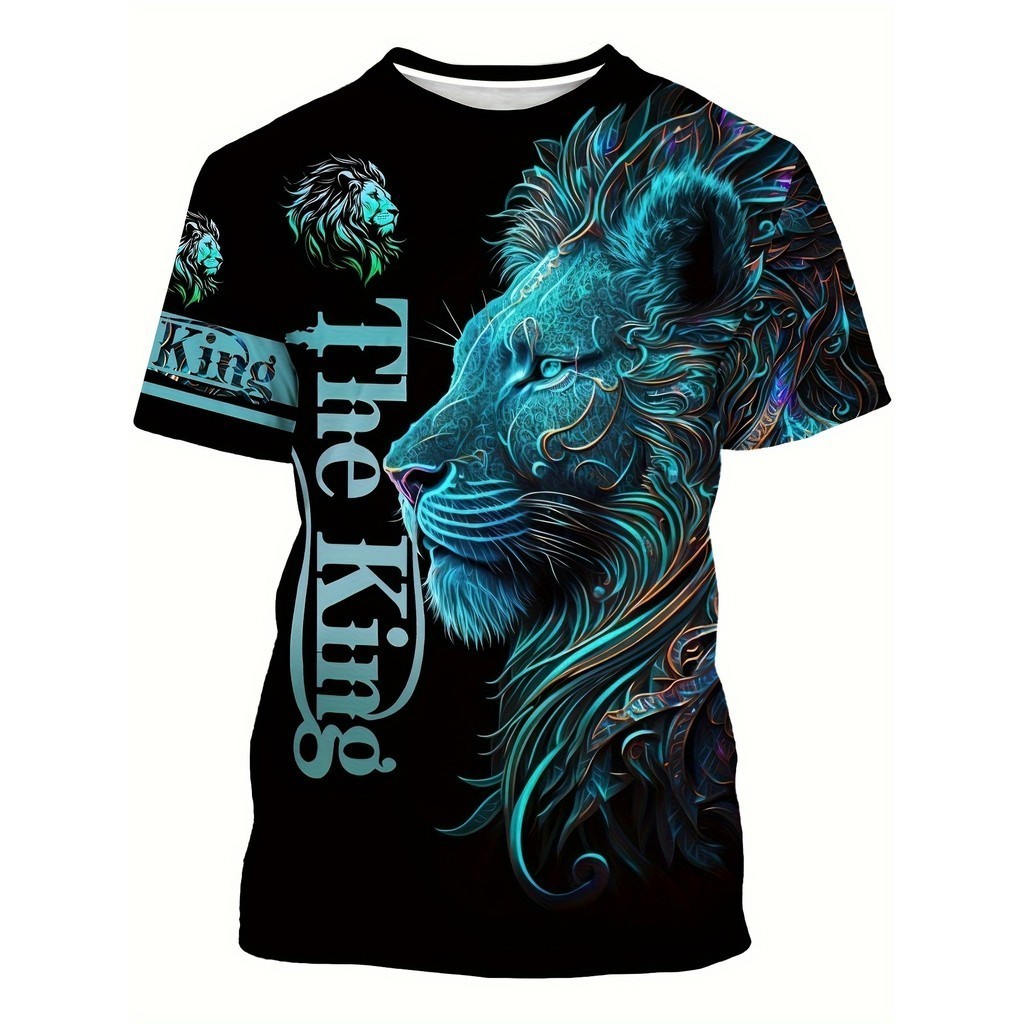 สิงโตสร้างสรรค์3งพิมพ์เสื้อยืดแฟชั่น,ผู้ชายฤดูร้อนลําลองด้านบน,สบายแฟชั่นคอกลมแขนสั้น,เหมาะสําหรับสวมใส่ทุกวัน