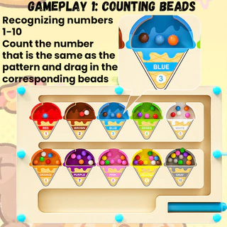 GeeToy เกมกระดานแยกสีแม่เหล็กและเขาวงกตตัวเลข เกมนับเลขและจับคู่ ฝึกสมาธิ ของเล่นไม้เสริมพัฒนาการเด็ก