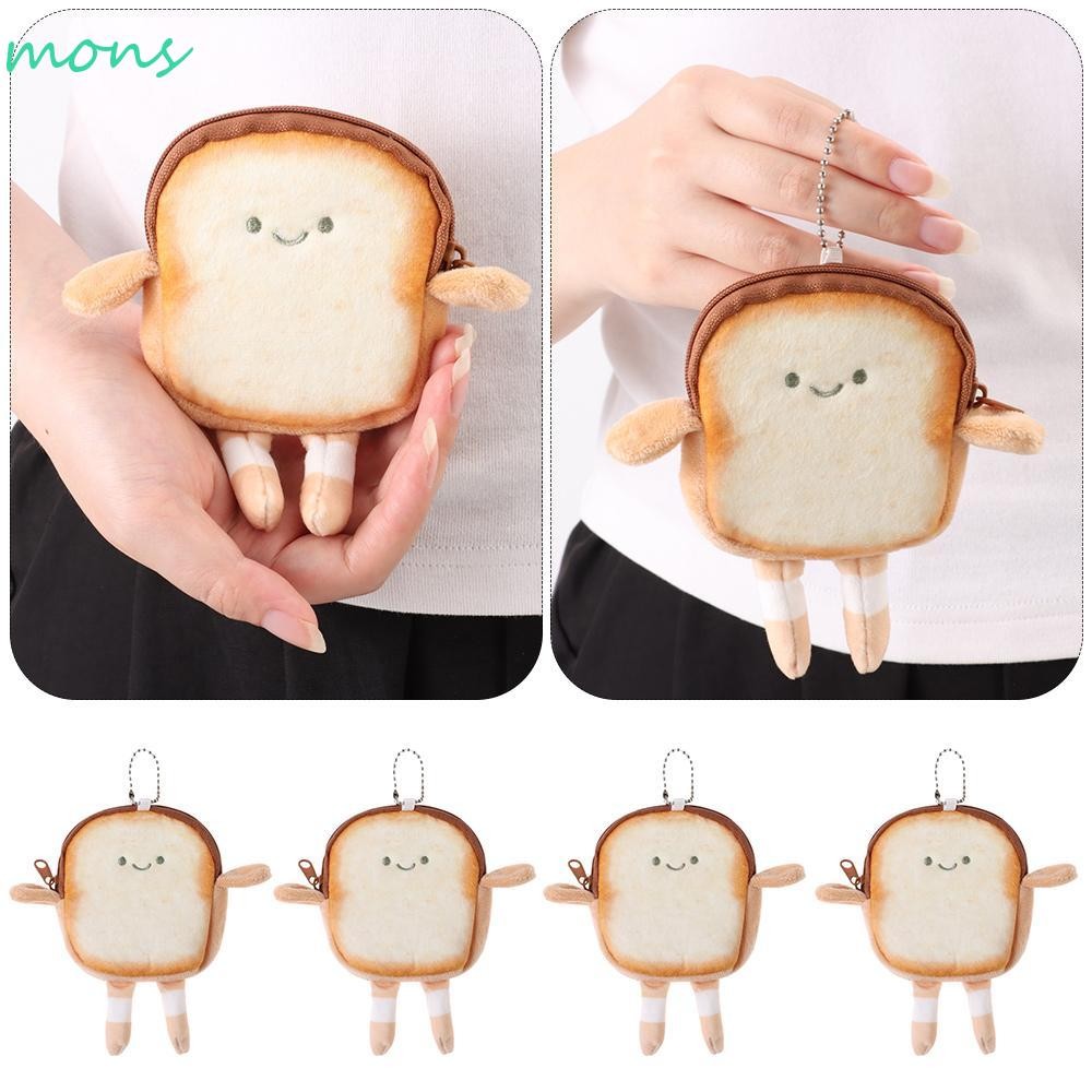 Mons Toast กระเป๋าใส่เหรียญ, กระเป๋าใส่หูฟังลายการ์ตูนขนมปัง, กระเป๋าแต่งหน้าขนาดเล็กแบบพกพาน้ําหนักเบาน่ารักสาว