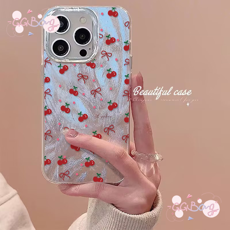 คู่แนวโน้มการ์ตูนคู่ใหม่เชอร์รี่โบว์จุดขนเส้นด้าย เคสไอโฟน 7Plus 16 11 XR 12 14 15 13 Pro Max X XS Max 7 6s 8 6 Plus SE