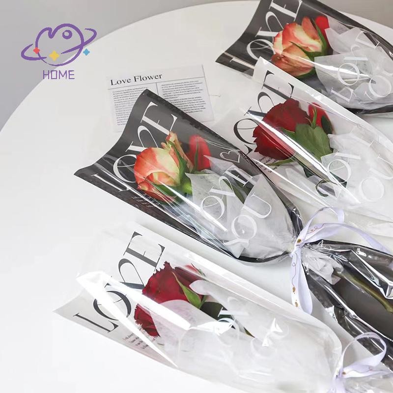 [mayhome] 20 ชิ้น LOVE ถุงบรรจุภัณฑ์กุหลาบโปร่งใสช่อดอกไม้ถุงพลาสติกช่อดอกไม้กระดาษห่อเดี่ยวหนึ่งถุงตรงบรรจุภัณฑ์ดอกไม้ {TH}