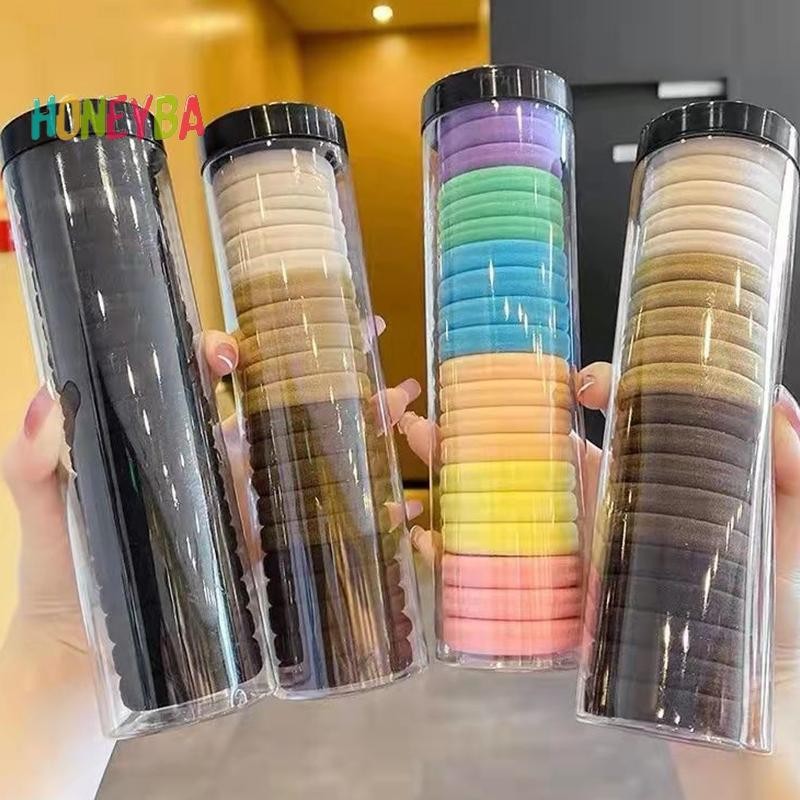 ฮันนี่บา 20 ชิ้น/กล่อง แหวนผ้าขนหนูกระป๋อง ยืดหยุ่นสูง ไม่มีรอยต่อ สีทึบ สําหรับผมหางม้า เชือกผม