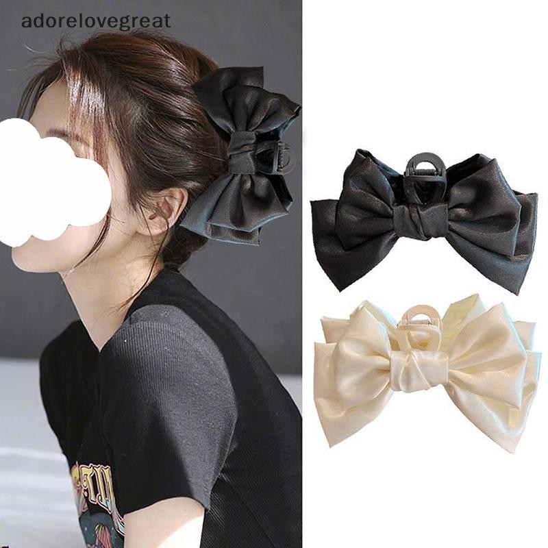 Alt แฟชั่น Big Bow ผม Claw คลิปสําหรับผู้หญิง Hairclips สาวขนาดใหญ่ผม Crab ผมสีดํา Clamp สีขาว Hairpins ผม Accessorie DRG