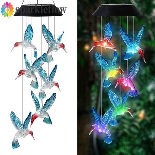 Sparkleflow พลังงานแสงอาทิตย์ Hummingbird Wind Chime, แขวนระเบียงเปลี่ยนสีกระดิ่งลมแขวนโคมไฟ, โคมไฟภูมิทัศน์กลางแจ้งกันน้ําทนทานพลาสติกไฟพลังงานแสงอาทิตย์ Courtyard