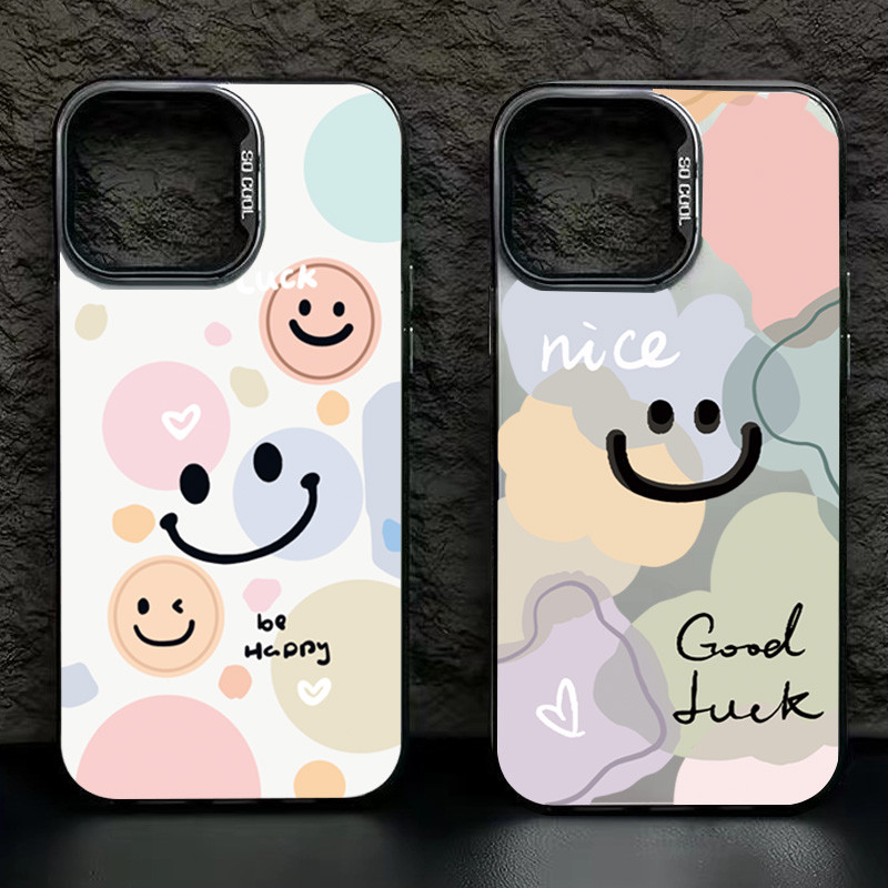 รูปแบบยิ้มน่ารักสําหรับ Samsung S25 S24 S23 S22 Ultra Plus A06 A26 A36 A56 S20 S21 S24 FE หมายเหตุ 20 Ultra สีสันยิ้มหรูหราสีสันเงินกันกระแทกปกแข็ง