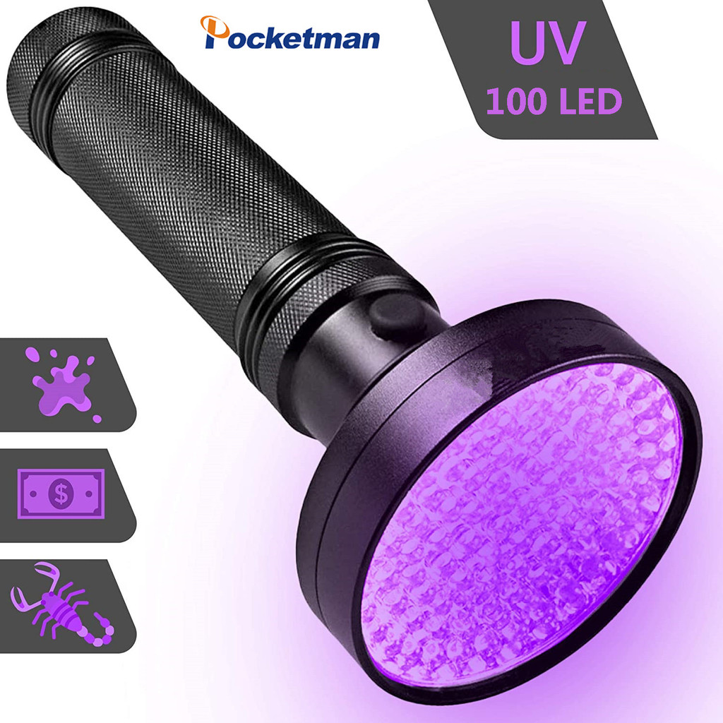 100 LED UV Light 395nm ไฟฉาย UV ไฟฉายอัลตราไวโอเลตเครื่องตรวจจับแสงสีดําสําหรับสัตว์เลี้ยงแห้งคราบปั