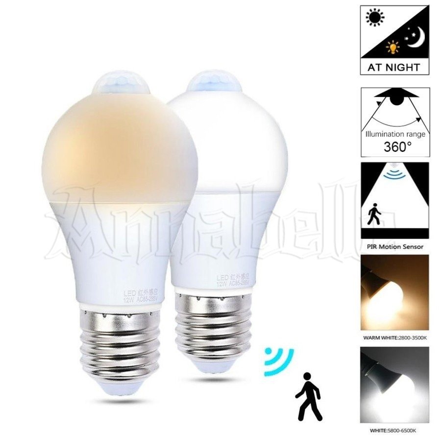 ครัวเรือน Super Bright 12W E27 LED เปลี่ยนเซนเซอร์หลอดไฟ Motion PIR Human Body Power Saving Samrt หลอดไฟ Night Light อัตโนมัติเปิด/ปิด/ร้อน