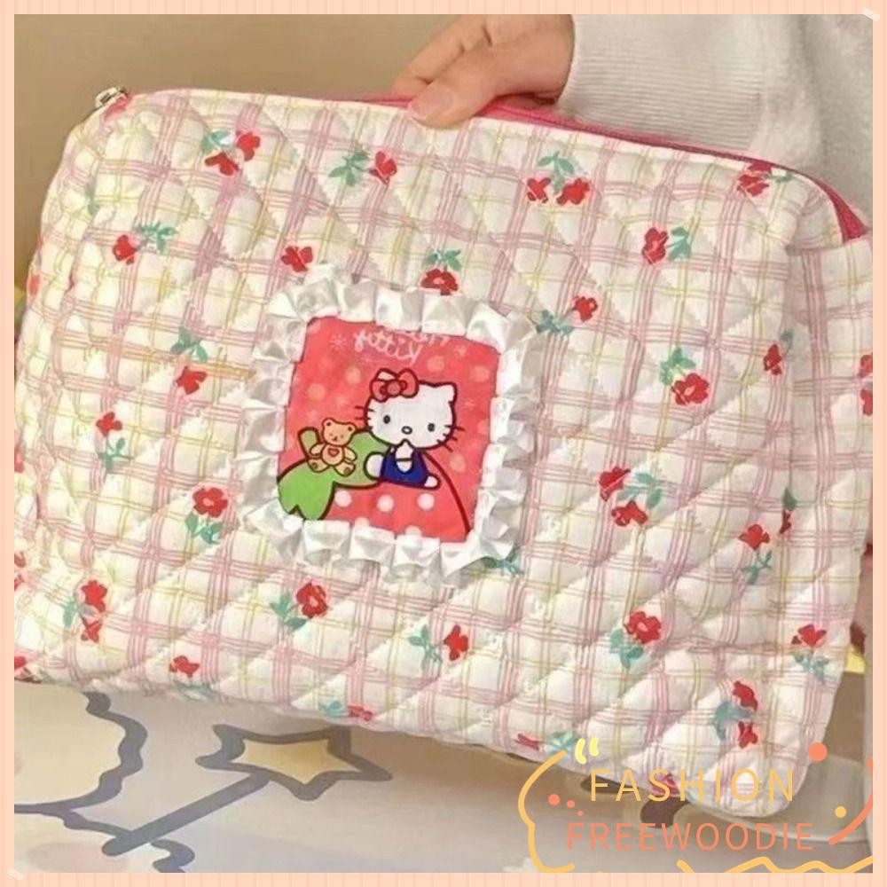 Freewoodie กระเป๋าเก็บเครื่องสําอาง, ความจุขนาดใหญ่การ์ตูน Hello Kitty กระเป๋าแต่งหน้า, ซิปผู้ถือเครื่องสําอางแบบพกพาน่ารัก Travel Toiletry Organizer ผู้หญิง