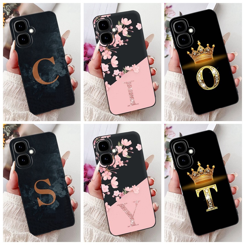 Infinix Smart 10 ฝาครอบ X6725 สีดําซิลิโคนความงาม AZ ตัวอักษรแฟชั่นดอกไม้ Crown กันชนกันกระแทก Infinix Smart10 เคสโทรศัพท์
