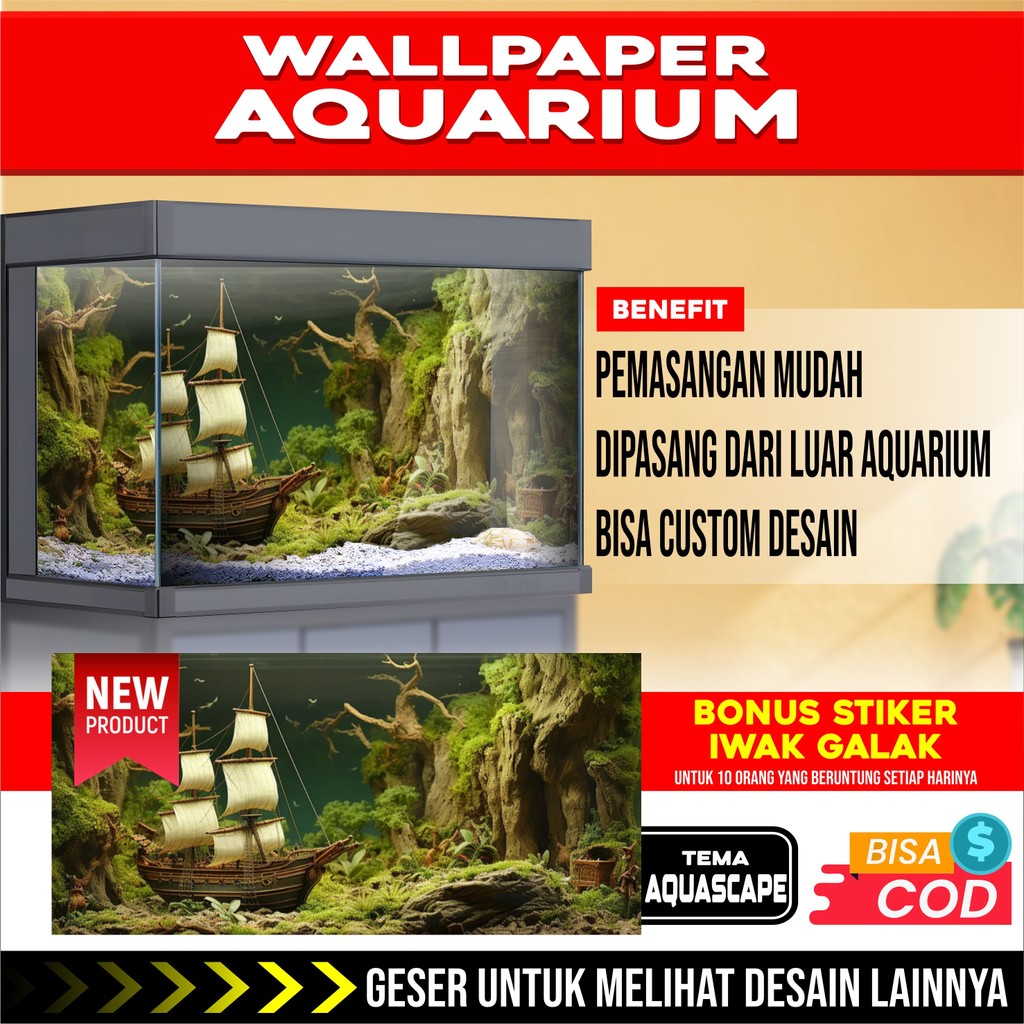 3D REAR AQUARIUM BACKGROUND WALLPAPER สติ๊กเกอร์น้ําหมวกรูปถ่าย EV2