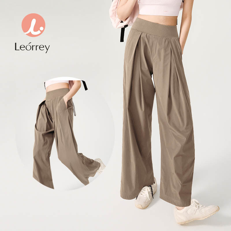 Leorrey-กางเกงกีฬากลางแจ้งเอวสูง แห้งเร็ว กางเกงโยคะขากว้างทรงหลวมสบายๆ
