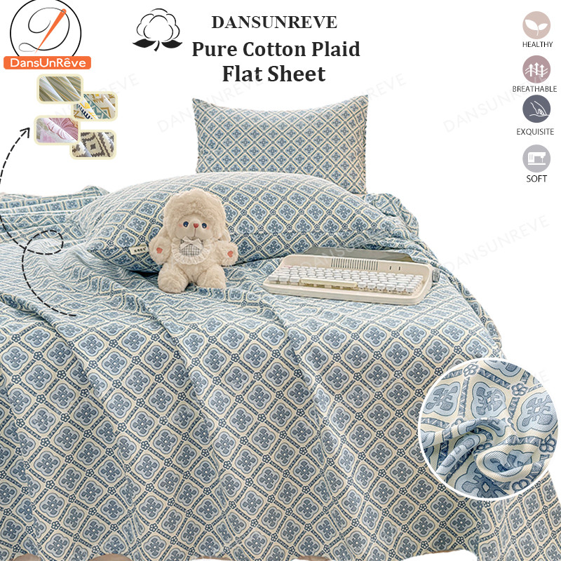 Dansunreve ลาย ผ้าปูเตียง ลายสก๊อต ผ้าปูที่นอนผ้าฝ้ายแท้ 3ฟุต 5ฟุต 6ฟุต 100% cotton bedsheet พิมพ์ลาย