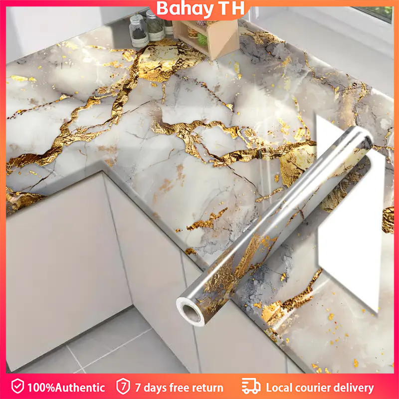 60x500cm วอลเปเปอร์ลายหินอ่อนสำหรับห้องครัว - มีกาวในตัว ทนต่อน้ำมันและคราบสกปรก ใช้งานง่ายบนลิ้นชัก เคาน์เตอร์ และผนัง