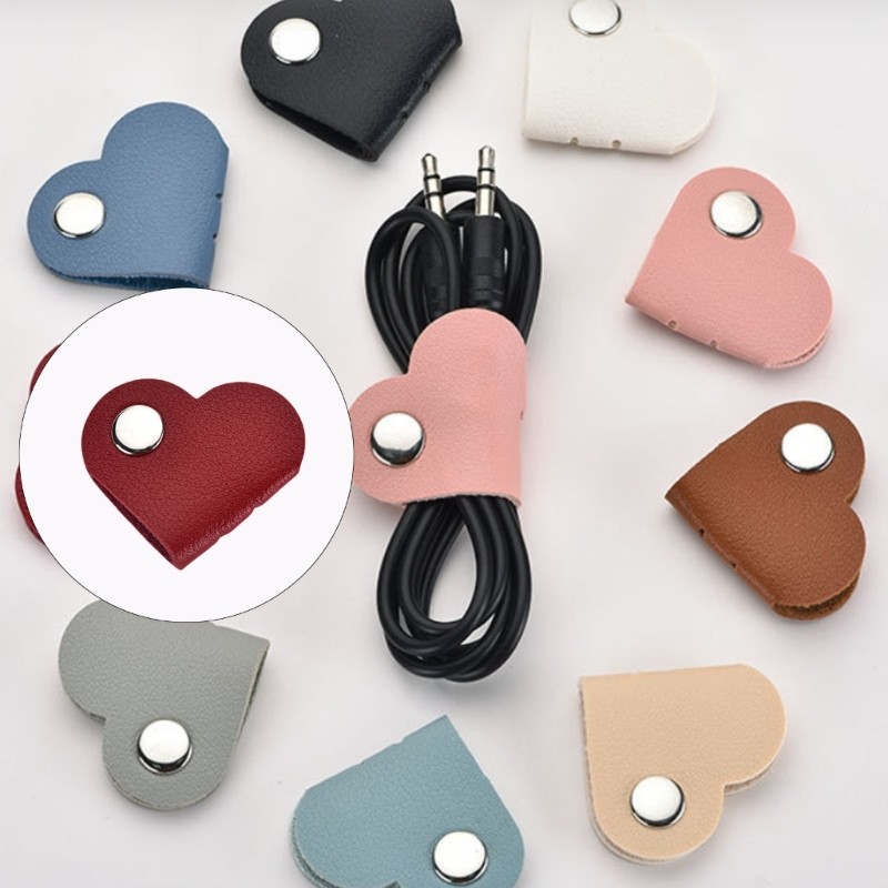PPY Stylish PU Leather Cord Winder Heart Shaped Cable Organiser Data Cable Storage Tool for Headphon