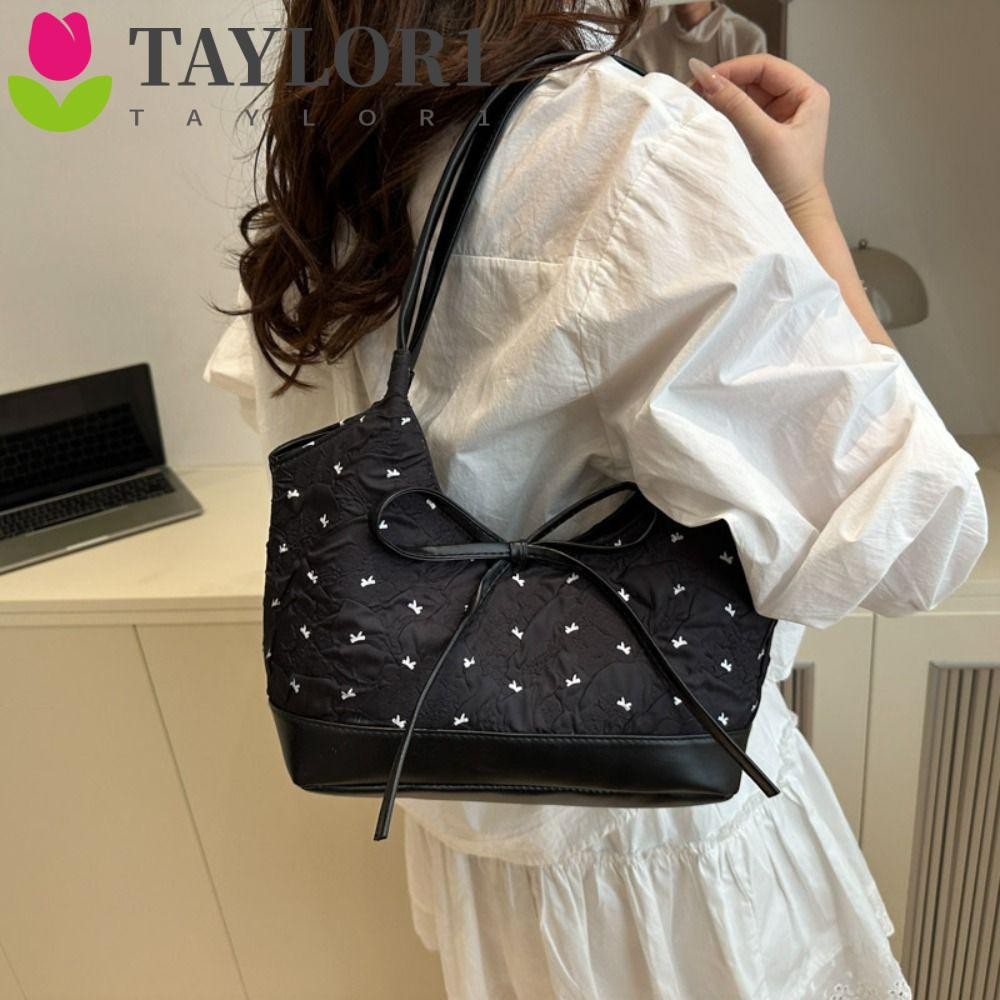 TAYLOR1 Underarm Bag, Y2K กระเป๋าสะพายริบบิ้นโบว์อเนกประสงค์, Fashion Leisure Sweet French Tote Bag 