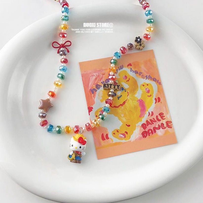 HelloKitty Denim Clavicle Chain สร้อยคอคริสตัลสีสันสดใส เหมาะสำหรับสาวหวานปี 2025 - รูปที่ 3