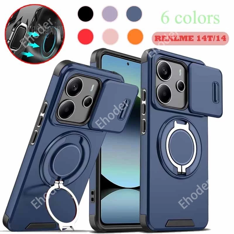 ปลอกสําหรับRealme 14T 14 5G 2025 หรูหราแม่เหล็กกันกระแทกPush Window CoverสําหรับRealme14T Realme14 Stand Holderป้องกันกลับกรณี