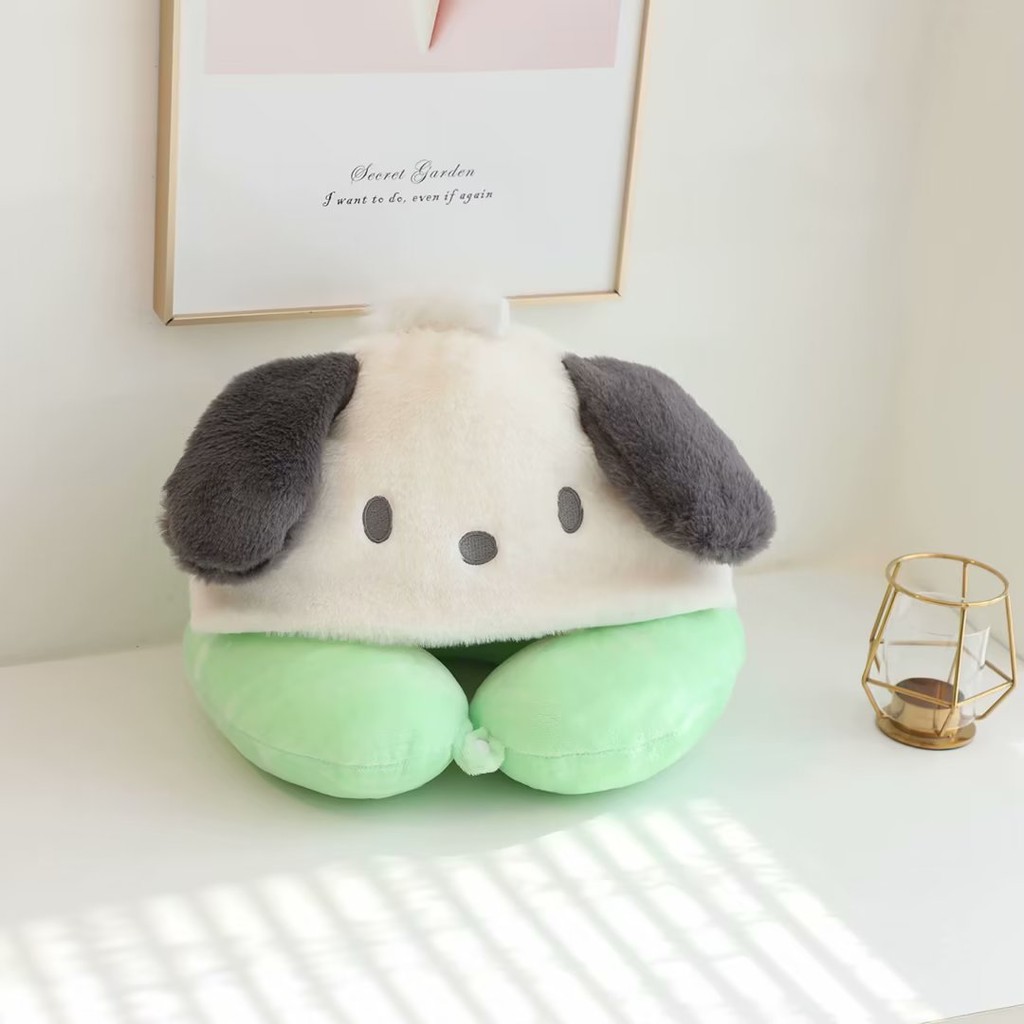 หมอนเดินทางคอ Kuromi My Melody Cinnamoroll พร้อมฮูด รองรับศีรษะรูปตัว U Pachacco PomPom Puri
