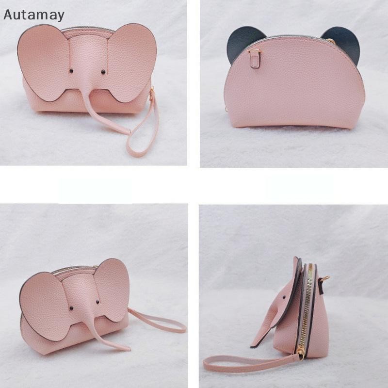 Autamay แฟชั่นเกาหลีใหม่สีทึบ PU หนังกระเป๋าโทรศัพท์ Mini Elephant Crossbody กระเป๋าสุภาพสตรีน่ารักกระเป๋าลําลองสําหรับผู้หญิงใหม่