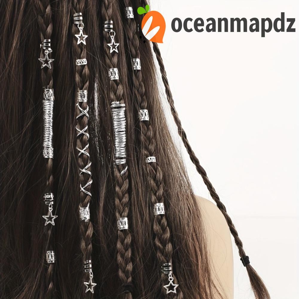 Oceanmapdz 36 ชิ้น Star Decor แหวนผม, Dread ล็อคผม Braiding หลอดผม Braiding โลหะ Cuffs, อุปกรณ์เสริมผม Headwear Charm DIY ถักเชือกผมผู้ชาย