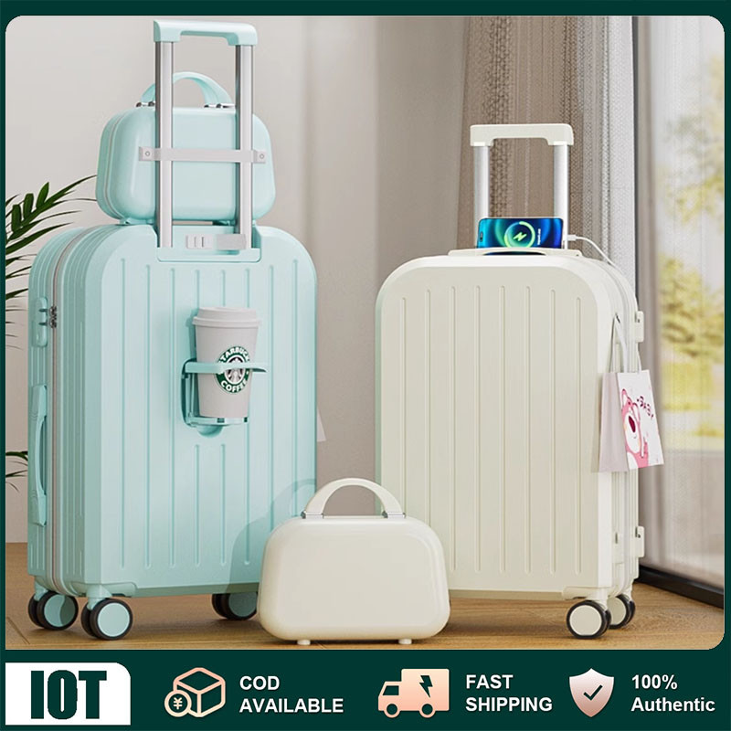 กระเป๋าเดินทาง กระเป๋าลาก ที่ทนทาน พร้อมที่วางแก้ว USB 20 24 นิ้ว Baggage Luggage [พร้อมส่งในไทย]