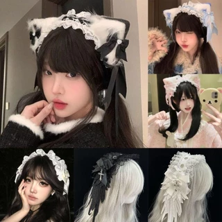STELLARU Head Wrap, คอสเพลย์ลูกไม้หูแมวที่คาดผม,โบว์โลลิต้า Headwear เครื่องประดับผม
