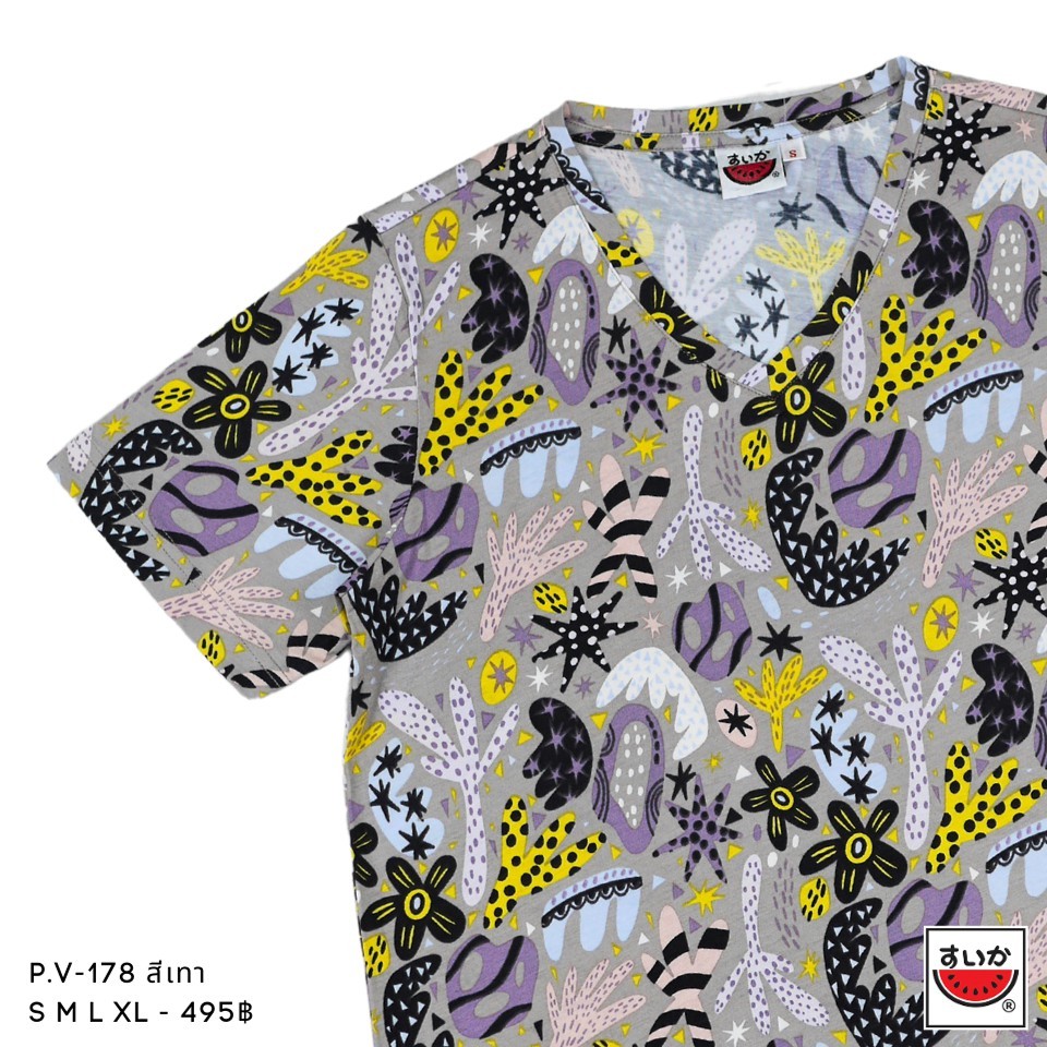แตงโม (SUIKA) - เสื้อแตงโม เสื้อยืดคอวี ลายกราฟิก (P.V-178) - รูปที่ 3